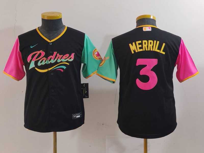 Youth San Diego Padres #3 Jackson Merrill Black Fashion Baseball Jersey->mlb youth jerseys->MLB Jersey